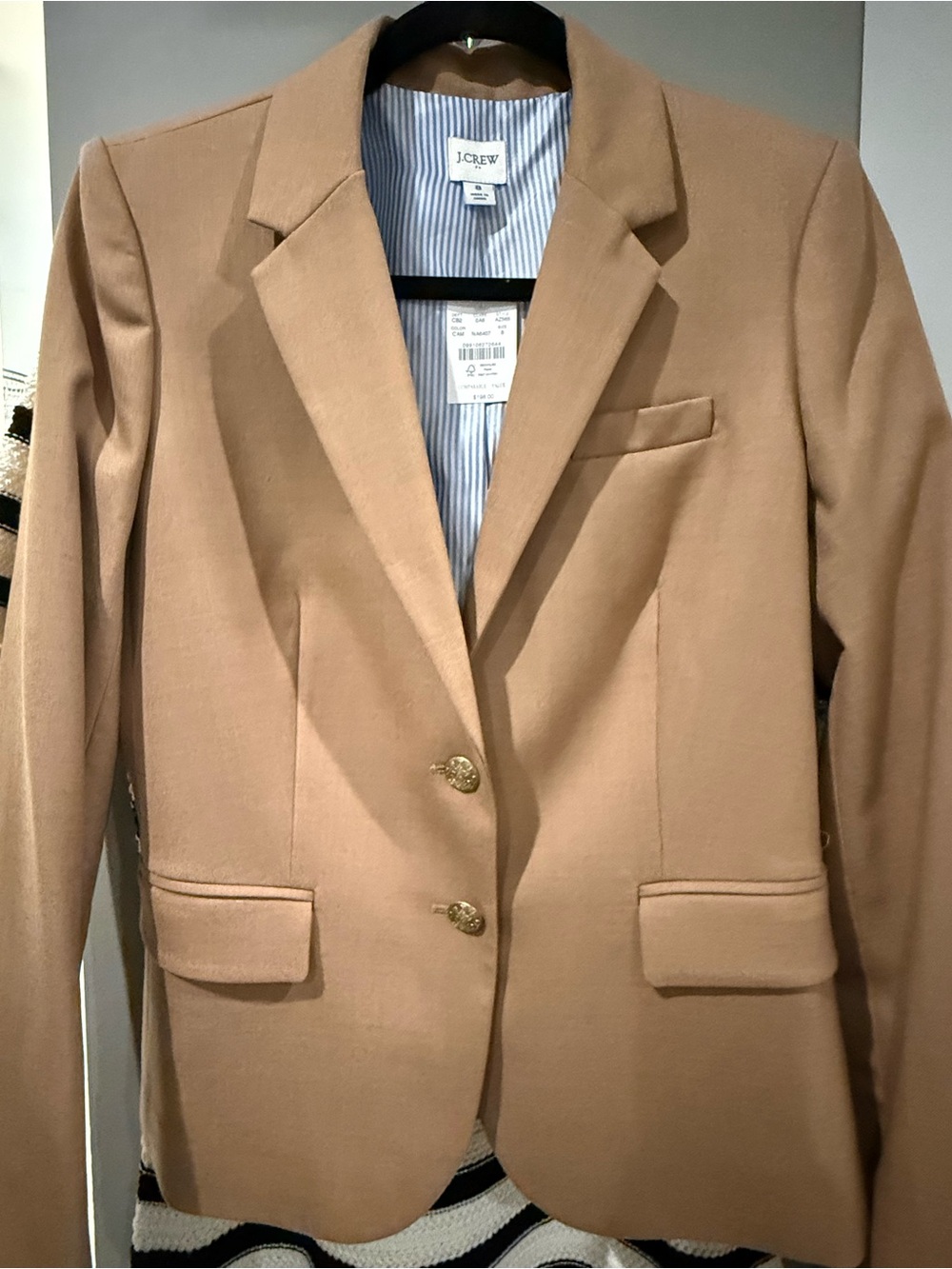 J. Crew Camel Tan Notch-Lapel Blazer with Gold Buttons